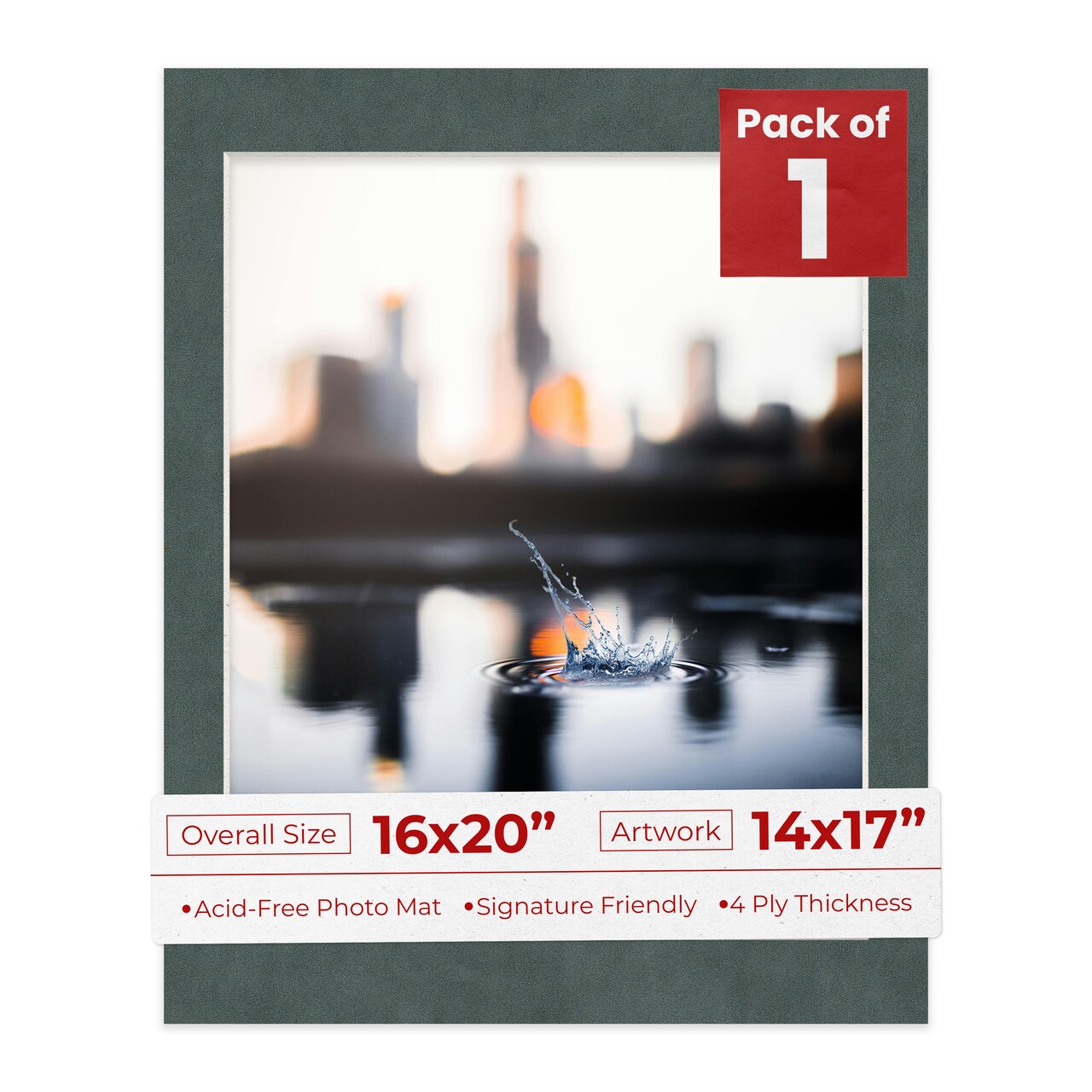 Dark Grey Suede Mat Board for 16x20 Frames - Fits 14x17 Photos